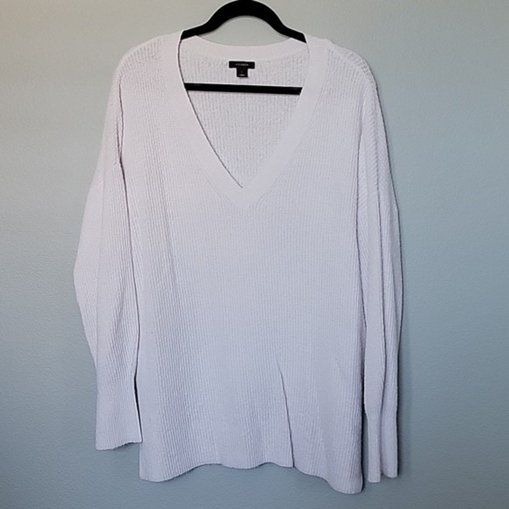 Halogen Women's Oversized V Neck Plus Size XXL Casual Tunic Sweater White